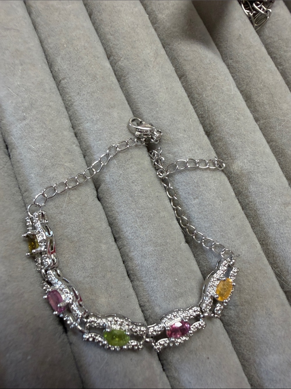 Silver Multi-gem tourmaline Tennis Bracelet with Pink, Green & Yellow Stones